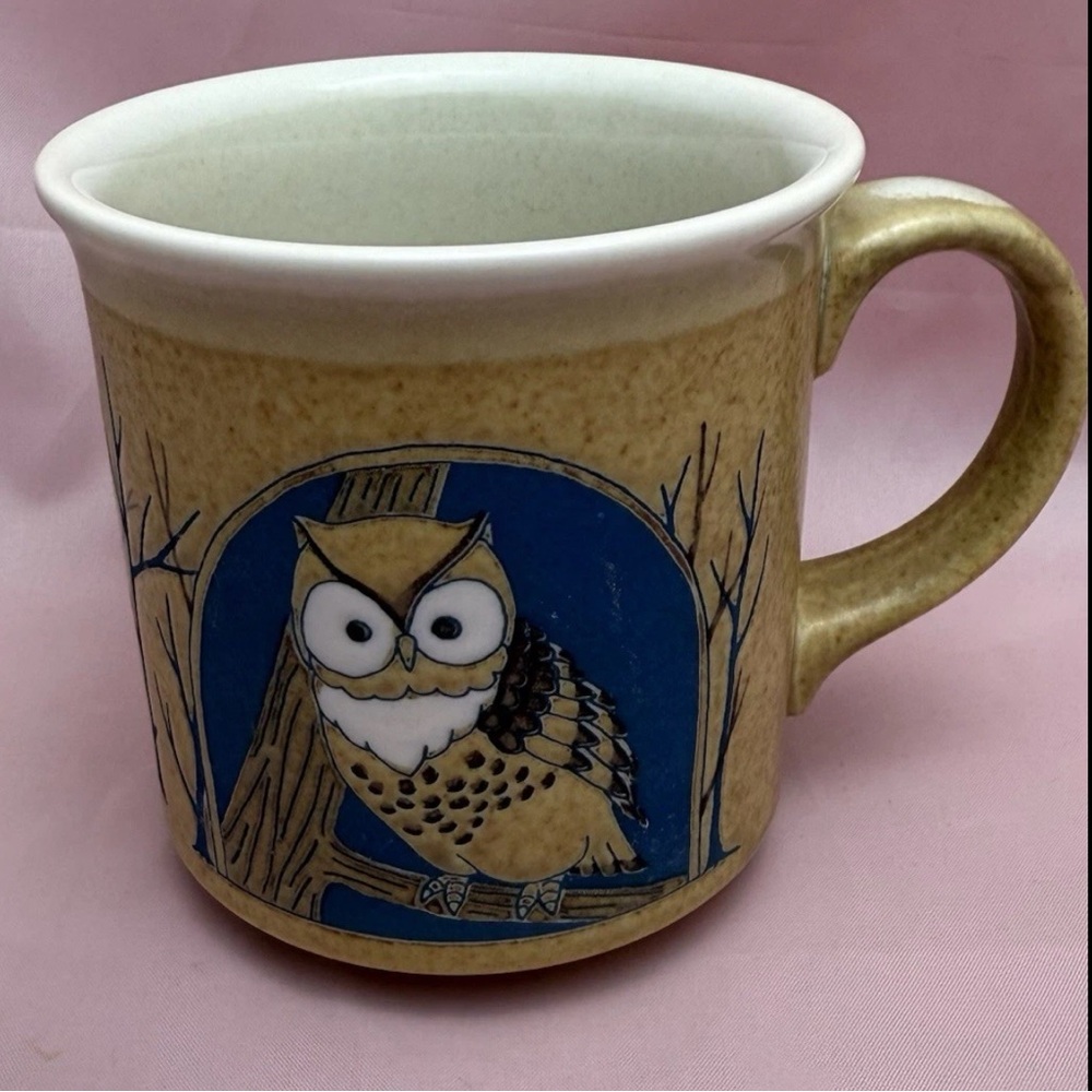 Vintage Owl Stoneware Coffee Mug Rustic Folk Art Cabin Decor